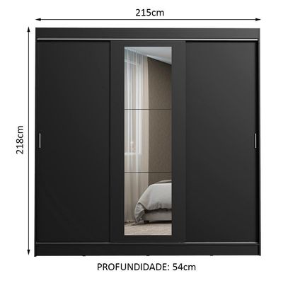 Guarda-roupa Casal Kansas 3 Portas de Correr com Espelho 3 Gavetas Madesa