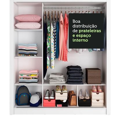 Guarda-roupa Casal Mônaco 3 Portas Com Espelho Branco/Cinza