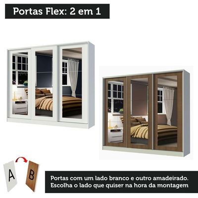 Guarda-roupa Casal Eros 3 Portas de Correr de Espelho Madesa