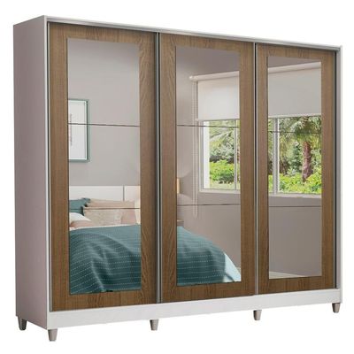 Guarda-roupa Casal Eros 3 Portas de Correr de Espelho c/Pés