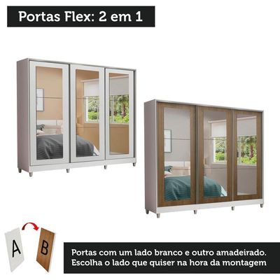 Guarda-roupa Casal Eros 3 Portas de Correr de Espelho c/Pés