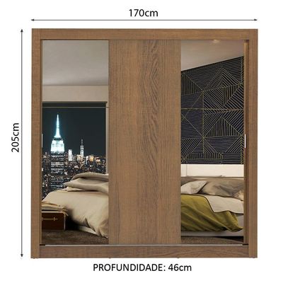 Guarda-roupa Casal Mônaco Rustic 3 Portas de Correr Madesa