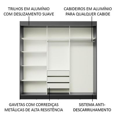 Guarda-roupa Casal Kansas 3 Portas Correr 3 Gavetas Madesa
