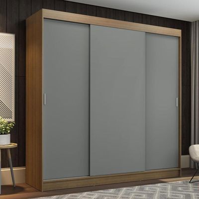 Guarda-roupa Casal Madesa Reno 3 Portas Correr Rustic Cinza