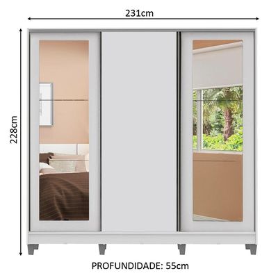 Guarda-roupa Casal Eros 3 Portas com Espelhos com Pés Madesa