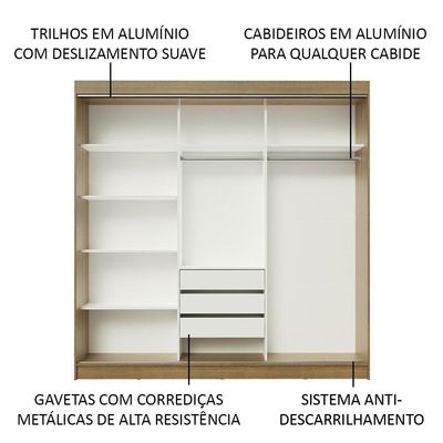 Guarda-roupa Casal Austin 4 Portas 3 Gavetas Rustic