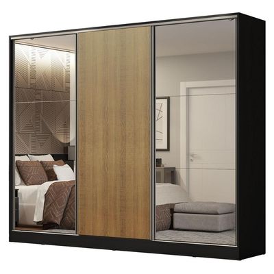 Guarda Roupa Casal Royale 3 Portas de Correr Espelho Rústico