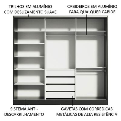 Guarda Roupa Casal Royale 3 Portas de Correr Espelho Rústico