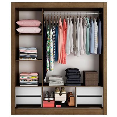 Guarda Roupa Casal Plus 3 Portas Espelho 4 Gavetas Madesa