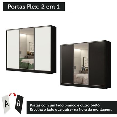 Guarda Roupa Casal Madesa Royale 3 Portas Correr Espelho Bco