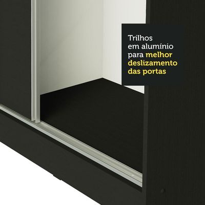 Guarda Roupa Casal Madesa Zurique 3 Portas de Correr Preto