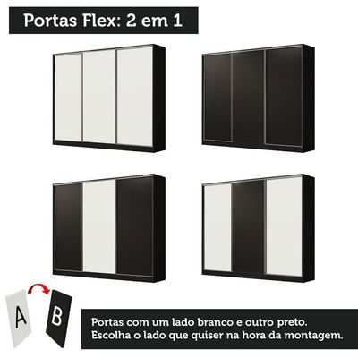 Guarda Roupa Casal Madesa Zurique 3 Portas de Correr Preto