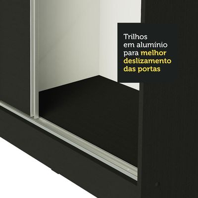 Guarda Roupa Casal Royale 3 Portas de Correr Espelhos Preto