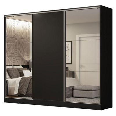 Guarda Roupa Casal Royale 3 Portas de Correr Espelhos Preto