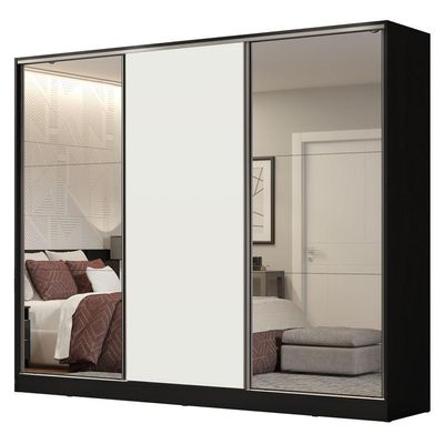 Guarda Roupa Casal Royale 3 Portas de Correr Espelho Branco