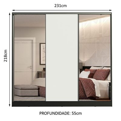 Guarda Roupa Casal Royale 3 Portas de Correr Espelho Branco