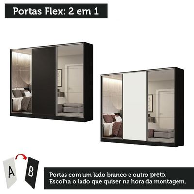 Guarda Roupa Casal Royale 3 Portas de Correr Espelho Branco