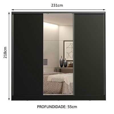 Guarda Roupa Casal Madesa Royale 3 Portas Correr Espelho Pto