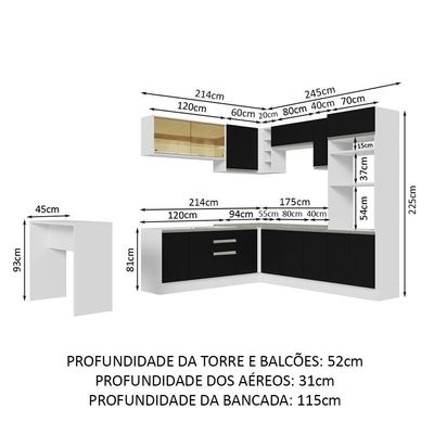 Cozinha Completa 504001 Com Armário E Bancada Branco/Preto