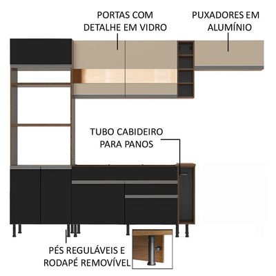 Cozinha Completa Safira com Armário e Balcão + Tampo Madesa