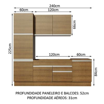 Cozinha Bari com Armário e Balcão sem Tampo e Pia Madesa