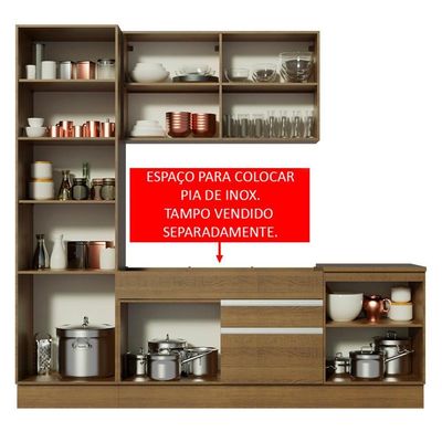 Cozinha Bari com Armário e Balcão sem Tampo e Pia Madesa