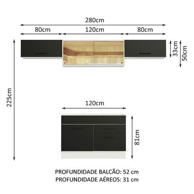 Cozinha Compacta Madesa Agata Armário e Balcão Branco Preto