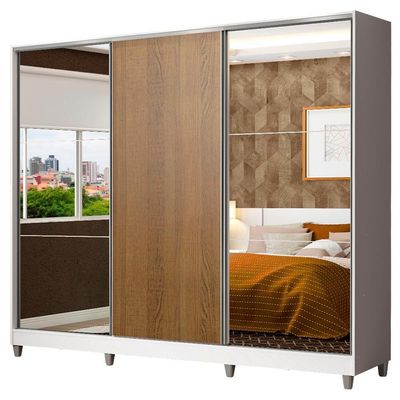 Guarda Roupa Casal Zurique 3 Portas Espelhos Branco/rustic