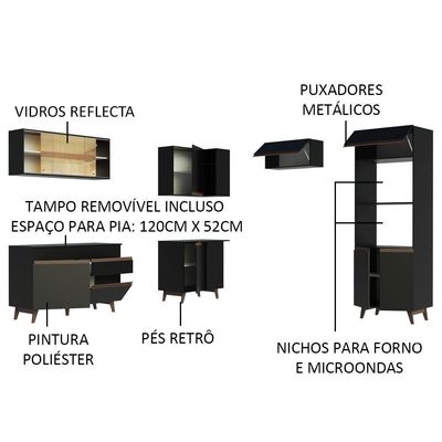 Cozinha Completa de Canto Reims com Armário e Balcão Preto