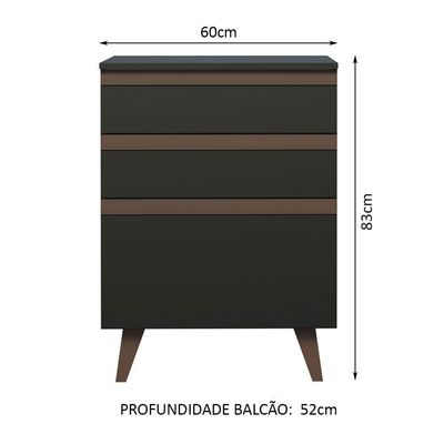 Balcão Reims 3 Gavetas Preto Madesa