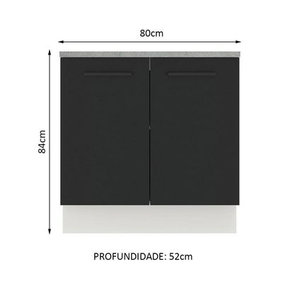 Balcão Madesa Agata 80cm 2 Portas Branco Preto