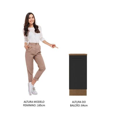 Balcão Madesa Agata 35cm 1 Porta Rustico Preto