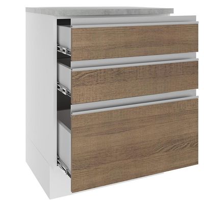 Balcão Glamy 60 cm 3 Gavetas Branco e Rustic Madesa