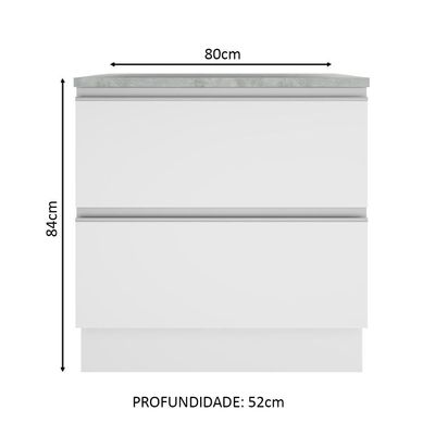 Balcão Glamy 80 cm 2 Gavetas Branco Madesa