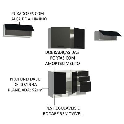Cozinha Compacta Madesa Agata Armário e Balcão Branco Preto