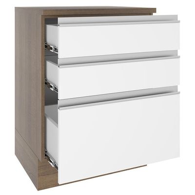 Balcão Glamy 60 cm 3 Gavetas Rustic e Branco Madesa