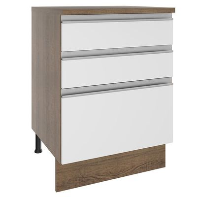 Balcão Glamy 60 cm 3 Gavetas Rustic e Branco Madesa