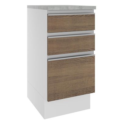 Balcão Glamy 40 cm 3 Gavetas Branco e Rustic Madesa