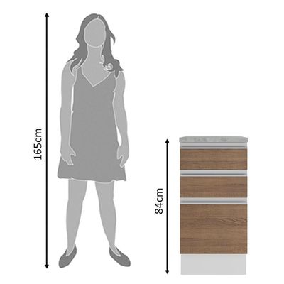 Balcão Glamy 40 cm 3 Gavetas Branco e Rustic Madesa