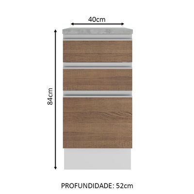 Balcão Glamy 40 cm 3 Gavetas Branco e Rustic Madesa