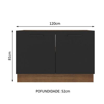 Balcão de Pia Madesa Agata 2 Portas Rustico Preto