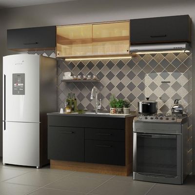 Cozinha Compacta Madesa Agata Armário e Balcão Rustico Preto