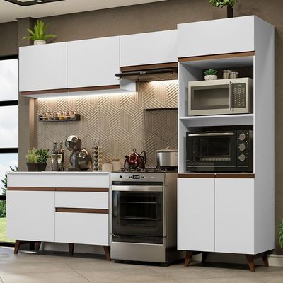 Armário De Cozinha Completa 260cm Branco Reims 09 Branco