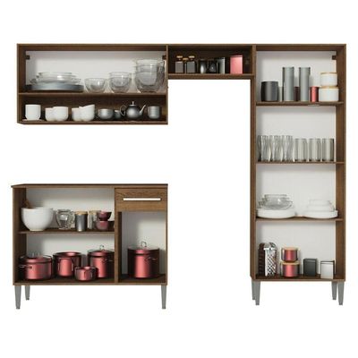 Armário de Cozinha Compacta Emilly com Balcão Rustic Preto