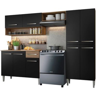 Armário de Cozinha Compacta Emilly com Balcão Rustic Preto