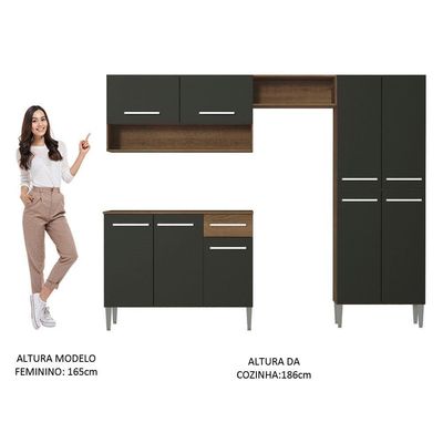 Armário de Cozinha Compacta Emilly com Balcão Rustic Preto