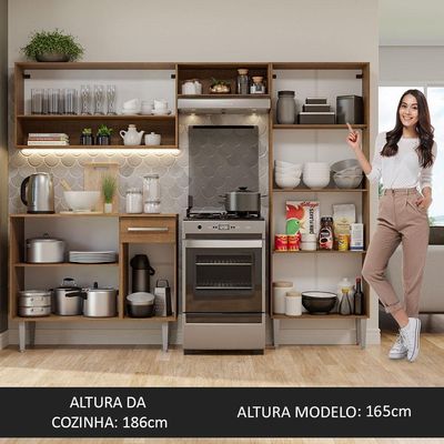 Armário De Cozinha Compacta Pop Com Balcão Rustic/Cinza