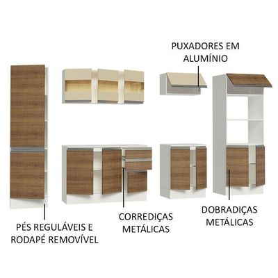 Armário Smart 100% Mdf 300cm com Balcão e Tampo Branco