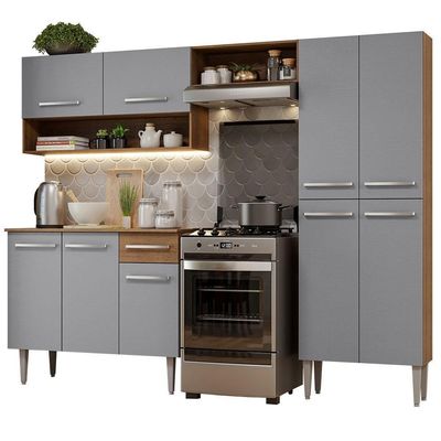 Armário De Cozinha Compacta Pop Com Balcão Rustic/Cinza
