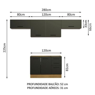 Cozinha Compacta Madesa Agata Armário e Balcão Rustico Preto